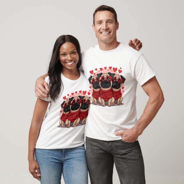 Valentines day Pug Hundar T Shirt (Unisex)