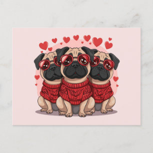 Valentines day Pug Hundar Vykort