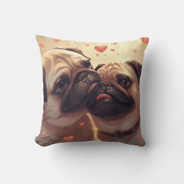 Valentine's Day Pug Love Pillow Kudde (Framsida)