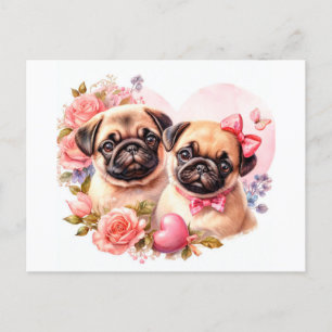 Valentines day Pugs Vykort