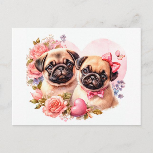 Valentines day Pugs Vykort (Framsida)