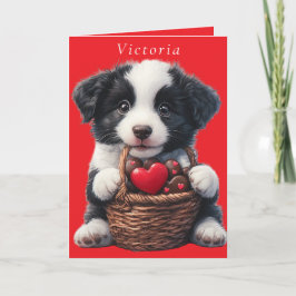 Valentines day Puppy Red Chocolate Hearts Kort