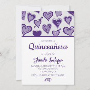 Valentines day quinceañera inbjudan hjärta lila