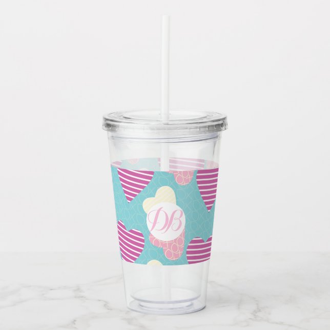 Valentines Day Randiga Hjärtan Monogram Take Away Mugg (Framsida)