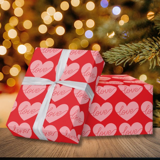 Valentines' Day Red and pink Heart Love Pattern Presentpapper (Skapare uppladdad)