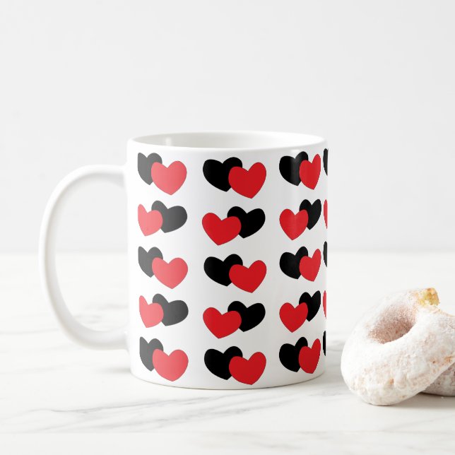 Valentines day Red Black Hearts Kaffemugg (Med munk)