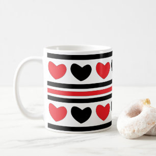 Valentines day Red Black Hearts Rand Mönster Kaffemugg