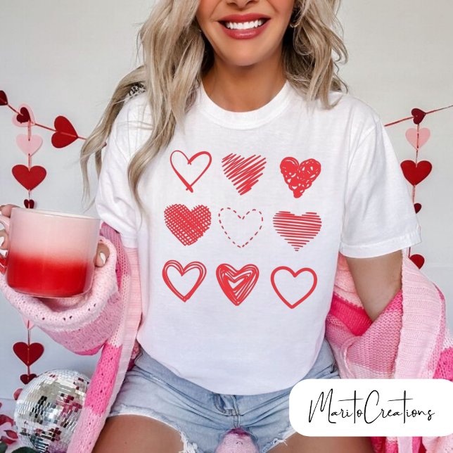 Valentine's Day Red Hearts, Doodle love, Funny T Shirt (Skapare uppladdad)