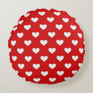 Valentines Day Red Love Hearts Round Pillow Rund Kudde