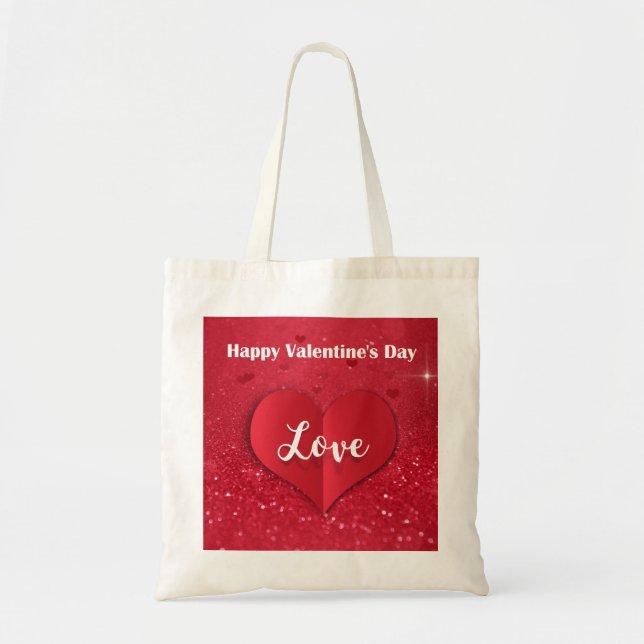 Valentines day Red Papper Heart Glitter budget Tot Tygkasse (Framsidan)