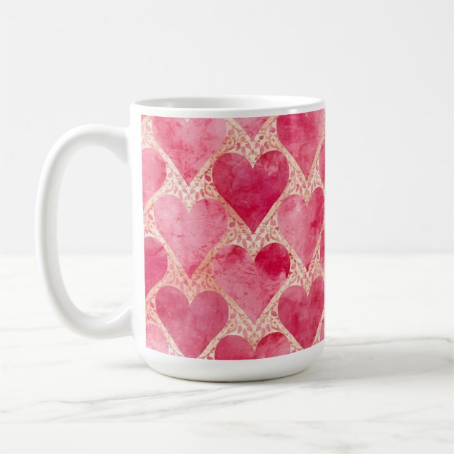Valentine's Day, Red Pink Love Heart Pattern Kaffemugg (Vänster)