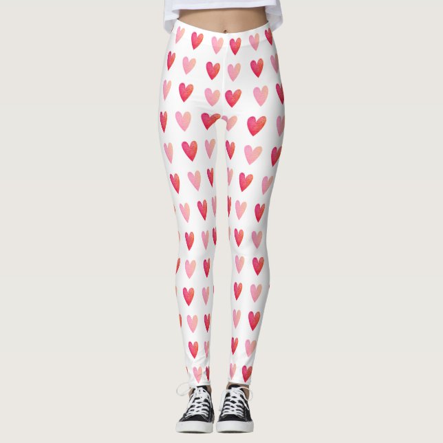 Valentines day Red Rosa Heart Mönster Leggings (Framsida)