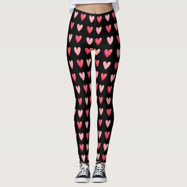 Valentines day Red Rosa Heart Mönster Leggings (Framsida)