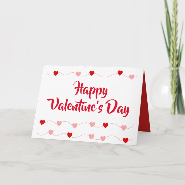 Valentines day Red Rosa String Hearts Cute Card Kort (Framsida)
