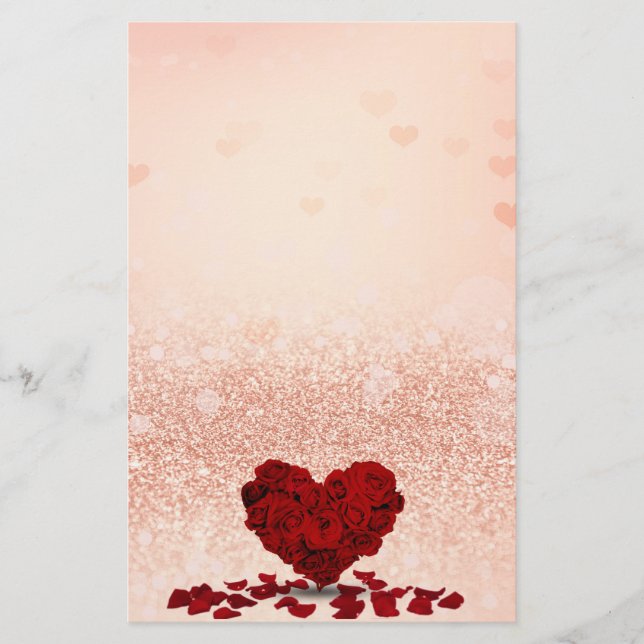 Valentines Day Red Rose Heart Bouquet Pastel Peach Brevpapper (Framsida)