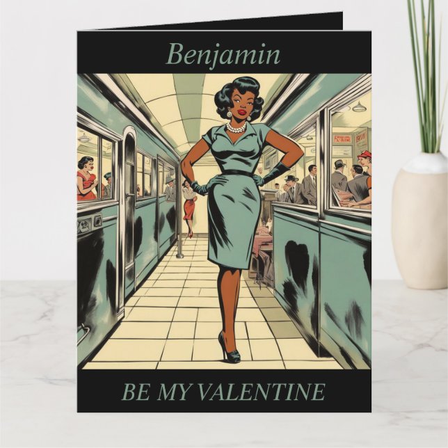VALENTINE'S DAY Retro 1950-tals redigerbar vikbar  Kort (Framsida)