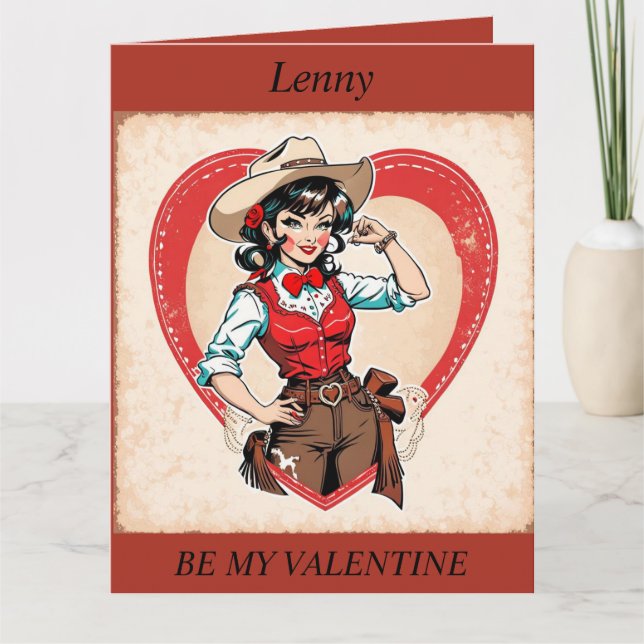 VALENTINE'S DAY Retro Cowgirl redigerbar postkort Kort (Framsida)