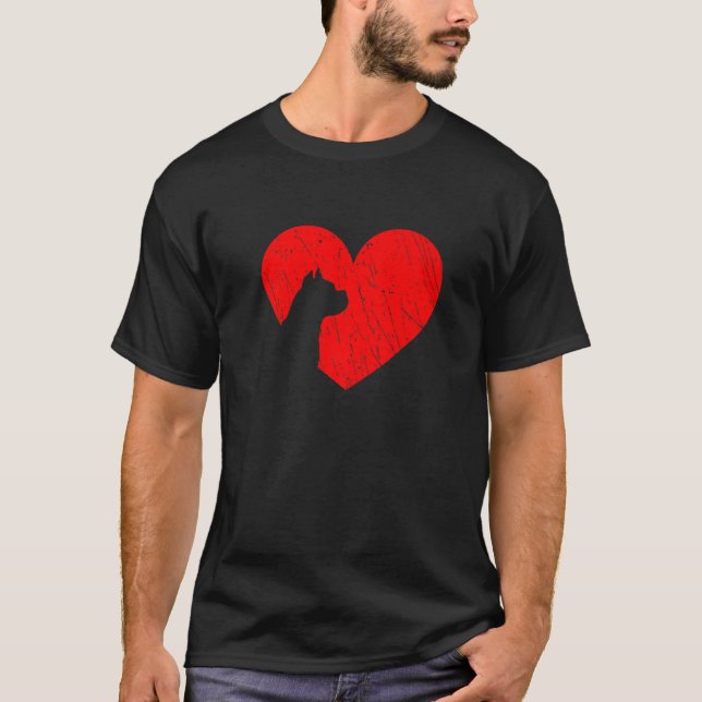 Valentines Day Retro Hearts Boxer Dog Puppy Lover T Shirt (Framsida)