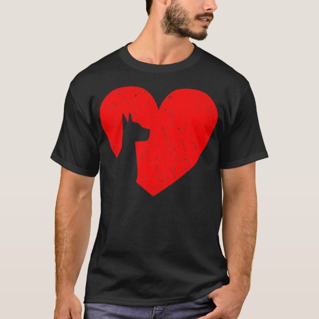 Valentines day Retro Hearts Dane Hund Puppy Älskar T Shirt (Framsida)