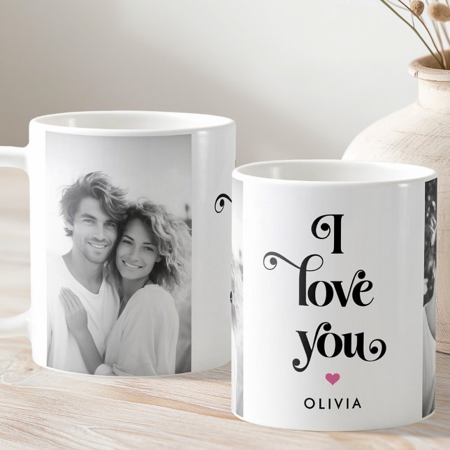 Valentines day retro I kärlek du namn-foto Kaffemugg (Valentines day retro I love you name photo Coffee Mug)