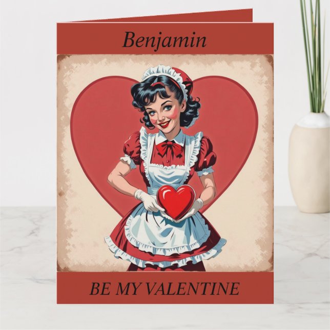 VALENTINE'S DAY Retro Piga redigerbar vikbar kort (Framsida)