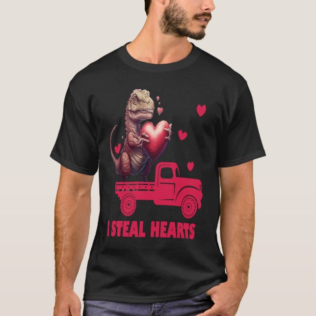 Valentine's Day Rex Dino I Steal Hearts Men Women  T Shirt (Framsida)