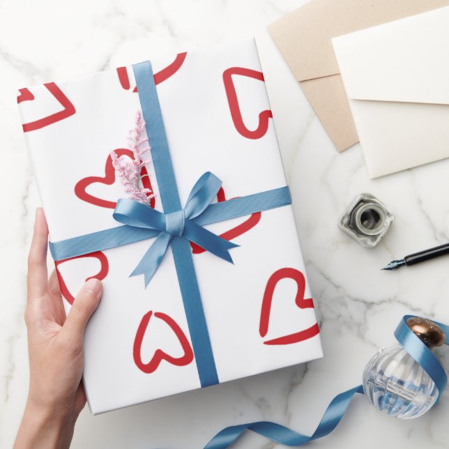 Valentines day röd och vit hjärta mönster presentpapper (Gifting)