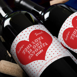 Valentines day-röda hjärtan elegant modernt par vinflaska etikett