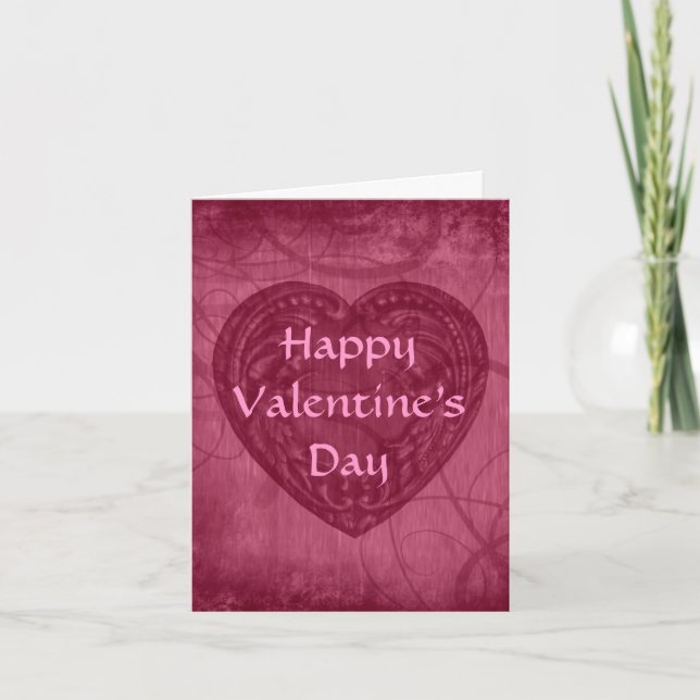 Valentines day rosa av antika hjärta helgkort (Framsida)