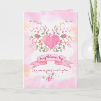 Valentines day Rosa Heart med blommor Helgkort