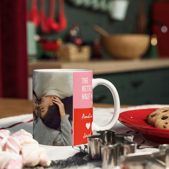 Valentines day Rosa och röda hjärtan Ett foto Kaffemugg (Skapare uppladdad)