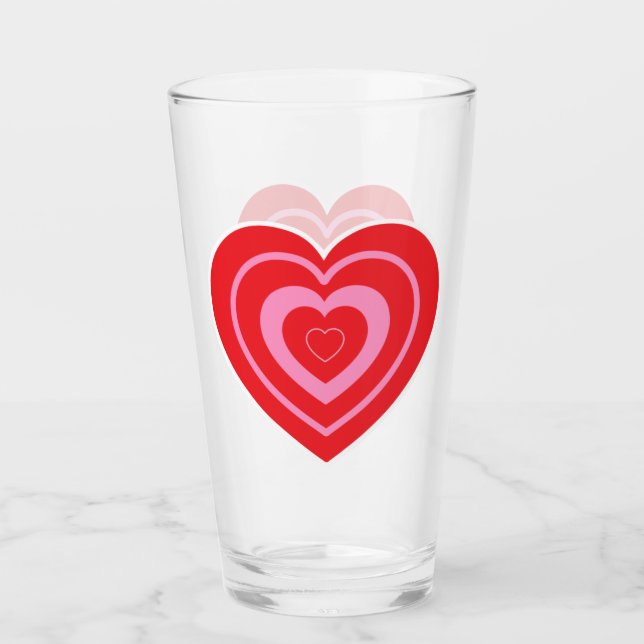 Valentines day Rosa och rödtonat hjärta Glaskopp (Framsida)