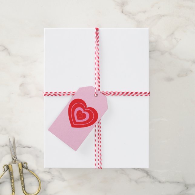 Valentines day Rosa och rödtonat hjärta Presentetikett (Med Snöre)