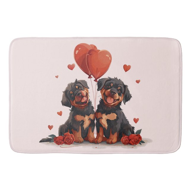 Valentines day Rottweiler Hundar Badrumsmatta (Framsidan)