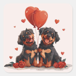 Valentines day Rottweiler Hundar Fyrkantigt Klistermärke