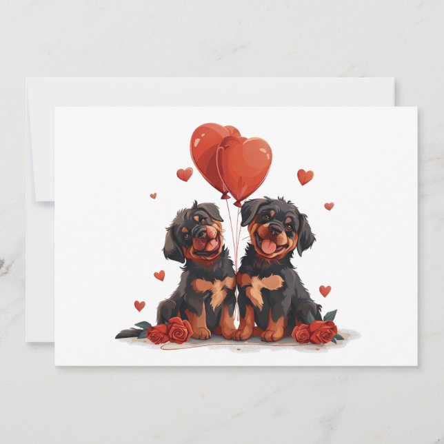 Valentines day Rottweiler Hundar Julkort (Framsida)