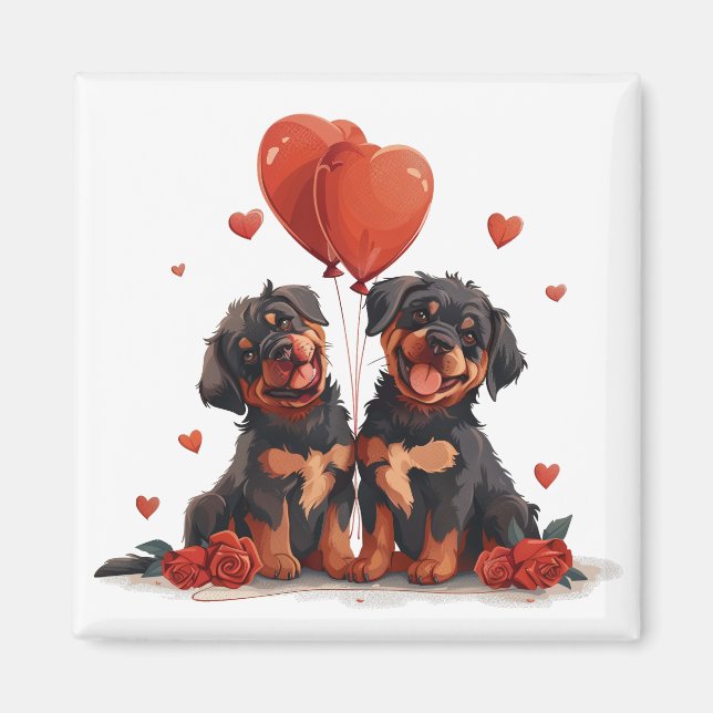 Valentines day Rottweiler Hundar Magnet (Framsidan)