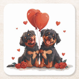 Valentines day Rottweiler Hundar Underlägg Papper Kvadrat