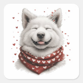 Valentines Day Samoyed Dog Fyrkantigt Klistermärke