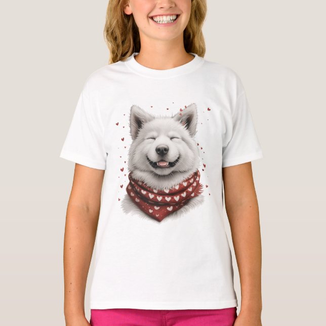Valentines Day Samoyed Dog T Shirt (Framsida)