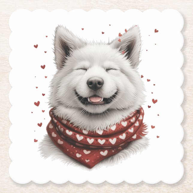 Valentines Day Samoyed Dog Underlägg Papper (Framsida)