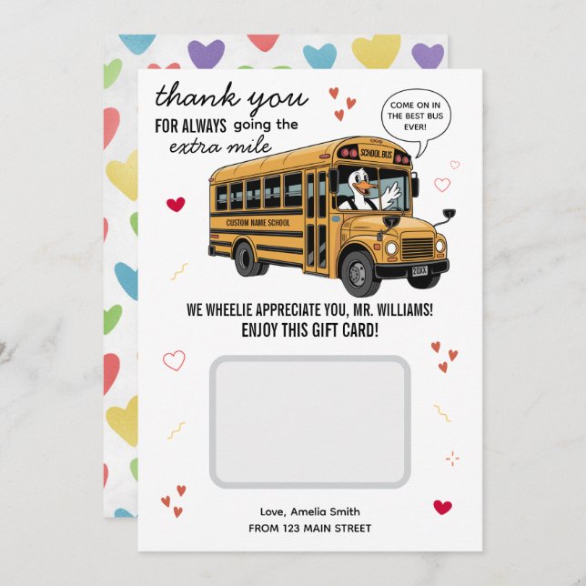 Valentine's Day School Bus Driver Gift Card Holder Tack Kort (Fram/baksida)