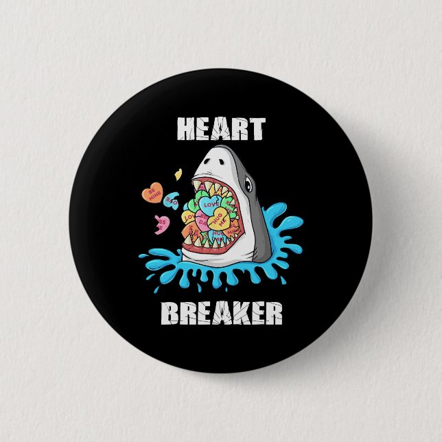 Valentines day Shark Heart Breaker Roligt Boys Kid Knapp (Framsida)