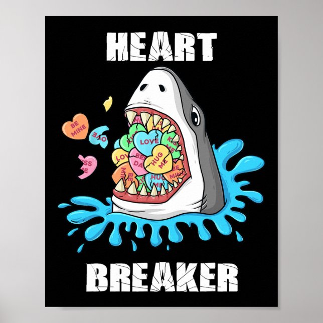 Valentines day Shark Heart Breaker Roligt Boys Kid Poster (Framsidan)