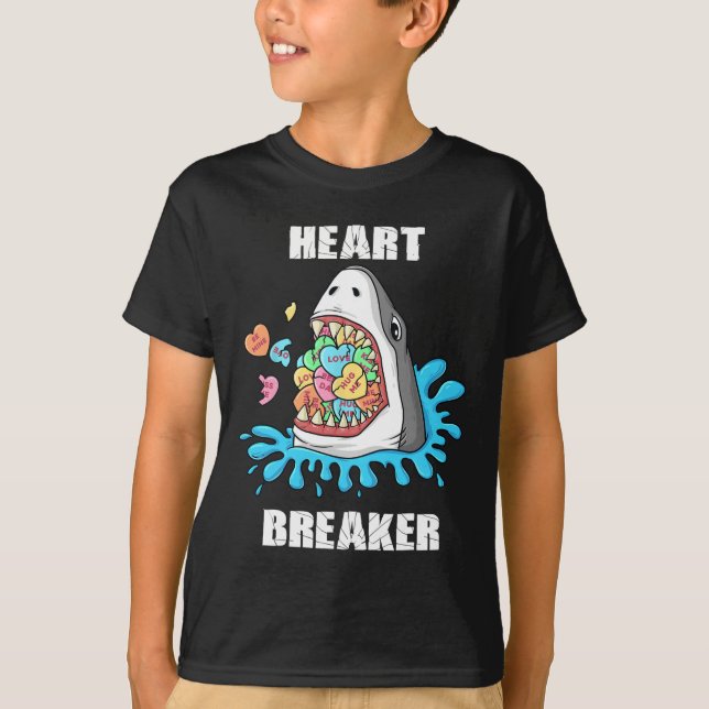 Valentines day Shark Heart Breaker Roligt Boys Kid T Shirt (Framsida)
