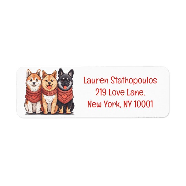 Valentines day Shiba Inu Hundar Returadress Etikett (Framsidan)