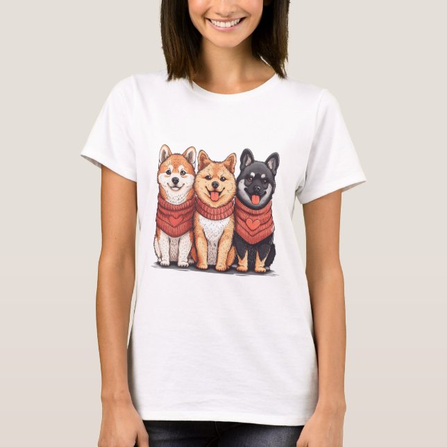 Valentines day Shiba Inu Hundar T Shirt (Framsida)