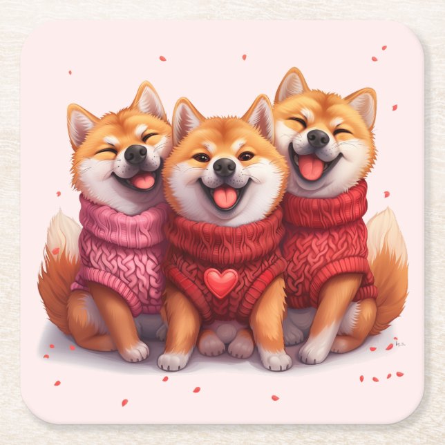 Valentines day Shiba Inu Hundar Underlägg Papper Kvadrat (Framsidan)