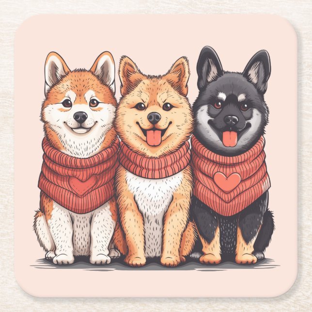 Valentines day Shiba Inu Hundar Underlägg Papper Kvadrat (Framsidan)
