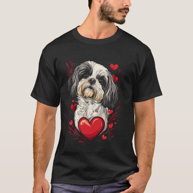 Valentine's Day Shih Tzu Dog Vector T Shirt (Framsida)